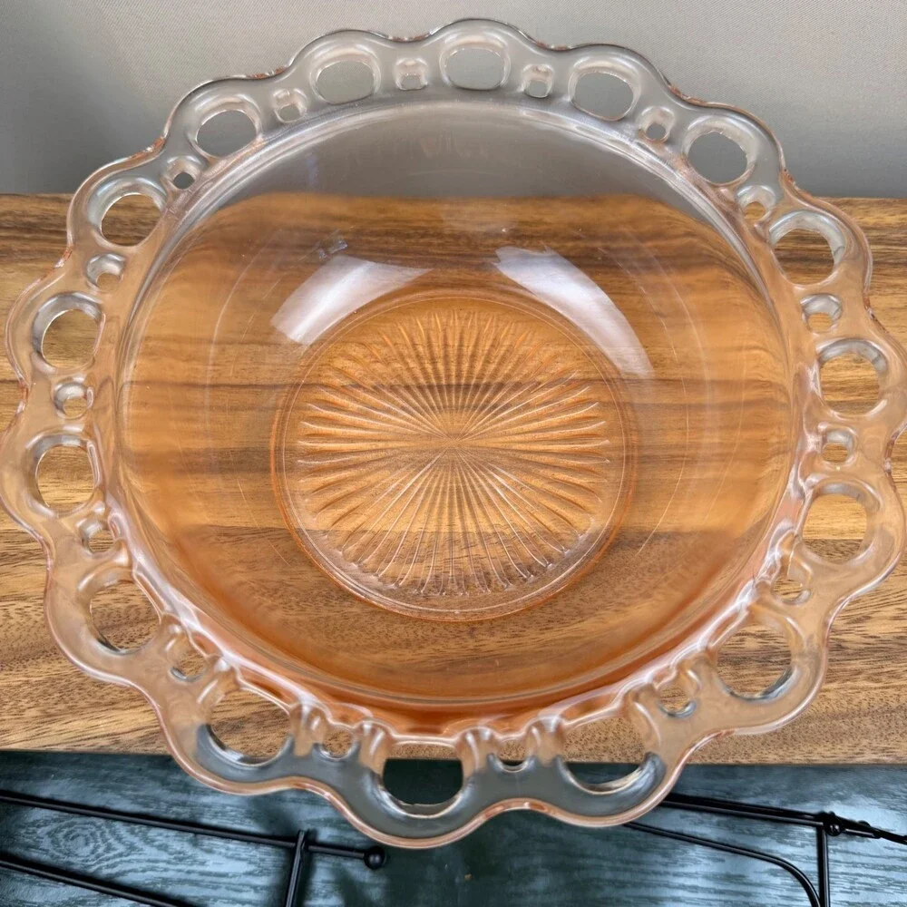 Anchor Hocking Old Colony Lace Edge Pink Depression Glass Serving Bowl 10.5 Inch